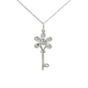 Estate Sterling Silver & Cubic Zirconia Key Pendant w/ 18” Chain Necklace! 20